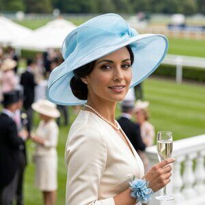 Josette Striped Organza Down Brim Hat - Teal